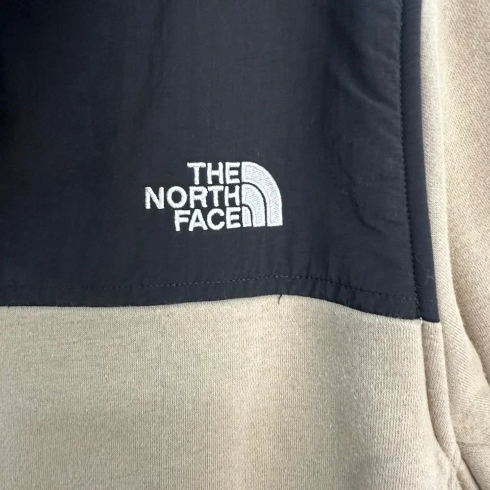 The North Face Men's Large Fleece Hooded Jacket Tan Black Colorblock Full Zip